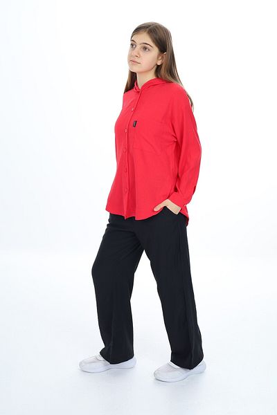 Cansın Mini Red Girl's Hooded Shirt Suit 17960