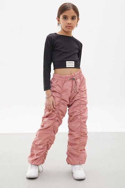 Cansın Mini Pink Stripe Stitched Girl's Parachute Pants 18004
