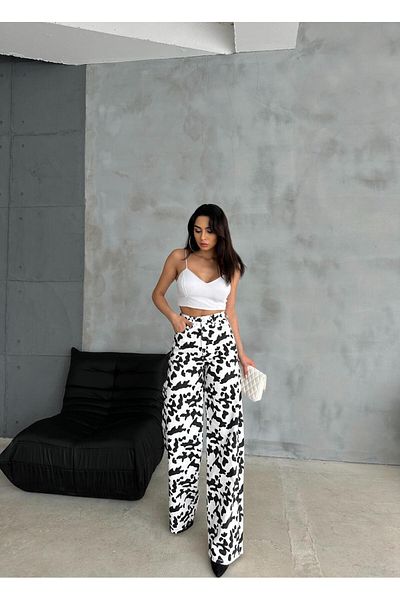 Zeo Basic ZEO Basic Baggy Pants - White Black Cow Pattern
