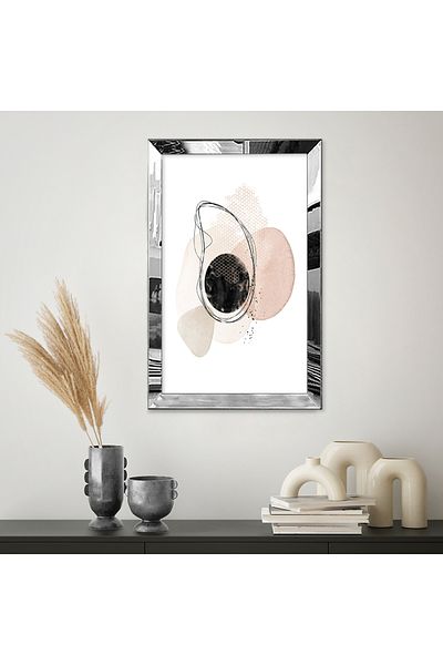 Zevahir Mobilya Dekorasyon Pictură unică din MDF cu artă abstractă, cerc cu cadru din plexiglas cu oglindă argintie