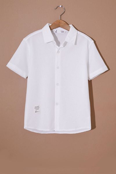 Cansın Mini White Waffle Patterned Boy's Shirt - 19123