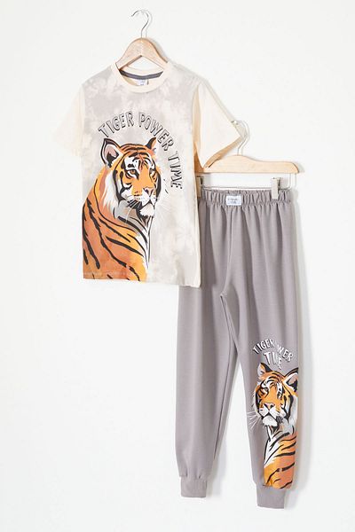 Cansın Mini Mink Tiger Printed T-Shirt Boy Suit 18011