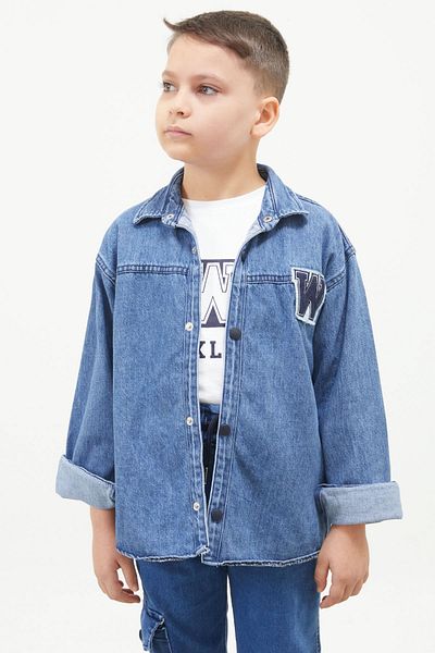 Cansın Mini Jachetă din blugi brodat albastru Tricou Set 2 piese pentru băiat 17643