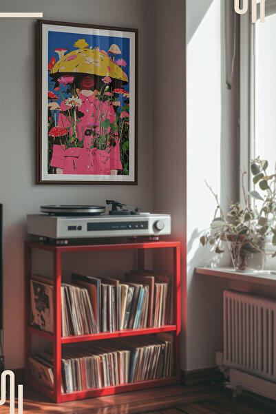 Home Mushroom Girl Art Poster - Duvar Dekorasyonu - Tablo Ölçülerinde Çerçeve...