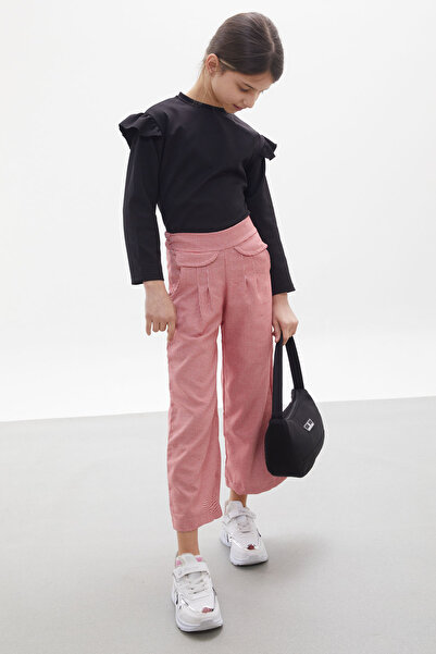 Cansın Mini Red Houndstooth Patterned Girl's Suit with Pants and Blouse 17972