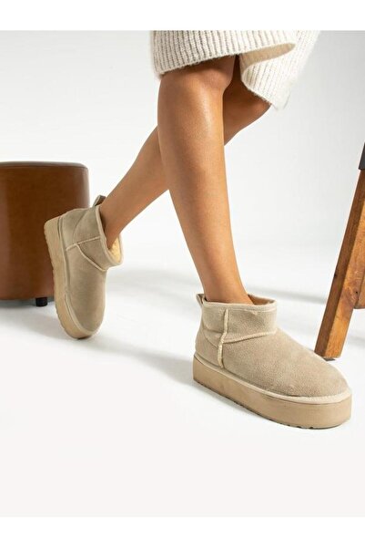 MODAONN Yüksek Taban İçi Kürklü Taba Kadın Bot