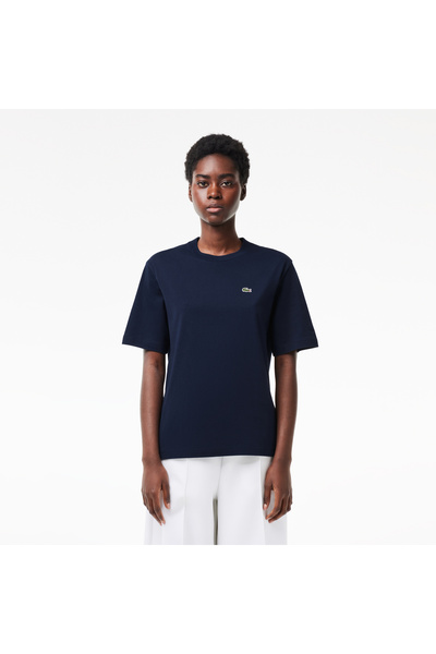 Lacoste Kadın Relaxed Fit Bisiklet Yaka Lacivert T-Shirt