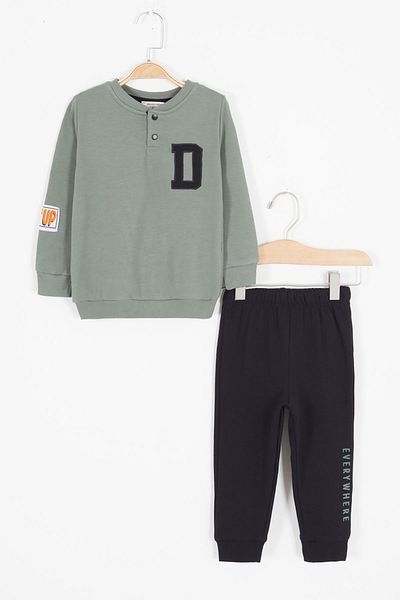 Cansın Mini Khaki Letter Embroidered Snap Fastener Baby Boy Tracksuit Set 16795