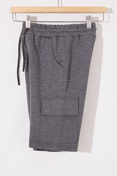 Cansın Mini Boy's Cargo Pocket Anthracite Shorts 18801 - Elastic Waist