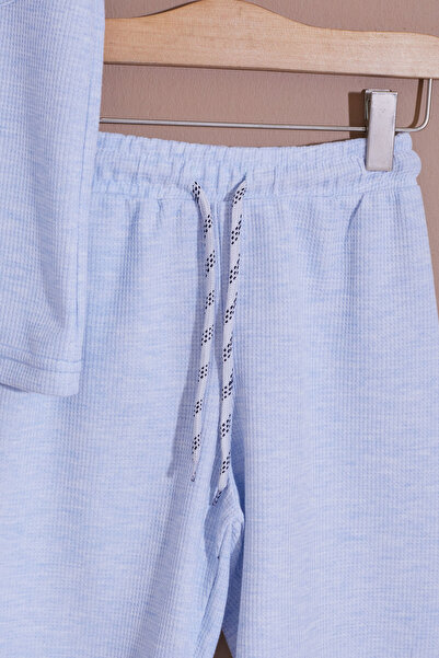 Cansın Mini Set pantaloni scurți cu vafe albastre pentru băiat - 19094