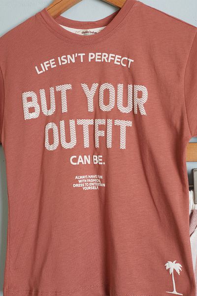 Cansın Mini Tile Outfit Printed T-Shirt Boy's Shorts Suit 18459