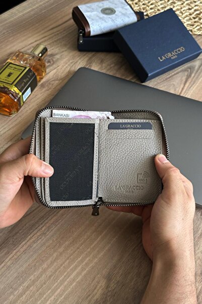 La La'Graccio Paris La'Graccio Paris Lancoves Men's Zippered Genuine Leather Handy Wallet Matte Mink