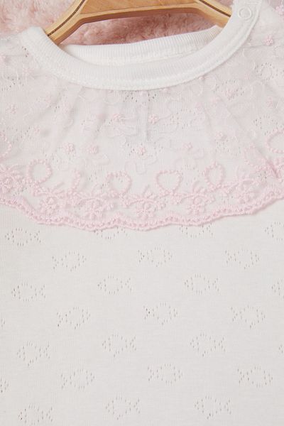 Cansın Mini Ecru Baby Girl Lace Collar Long Sleeve Snap Badi 16841