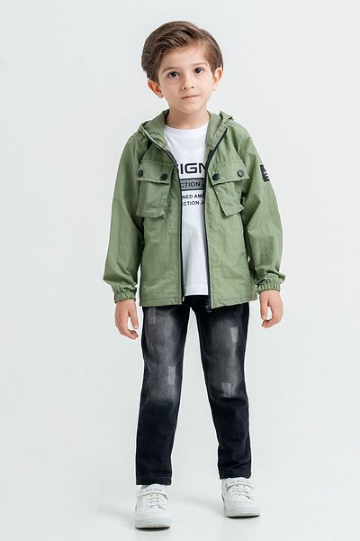 Cansın Mini Khaki Hooded Jacket T-Shirt Boy's 3-Piece Set 17822