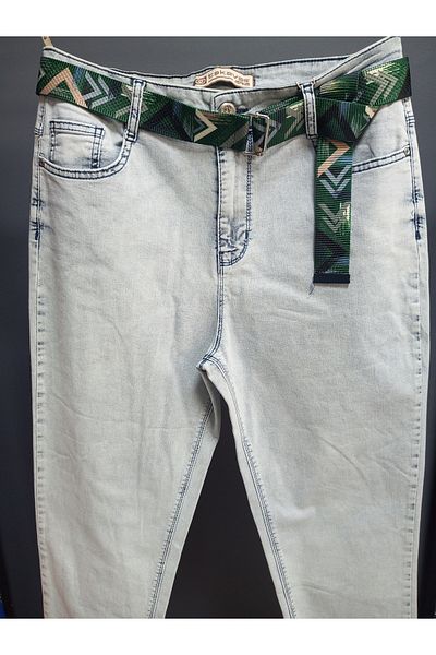 AKŞEN GİYİM Pantaloni de blugi largi, cu talie înaltă, din lycra spălată, din țesătură denim, cu centură cadou