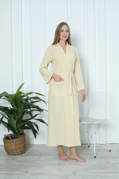 ERDENİZ TEKSTİL Cotton Long Sleeve Belt Tied Long Length Women's Dressing Gown