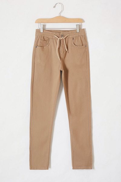 Cansın Mini 19168 Model Basic Children's School Pants - Cream, Rubber Waist