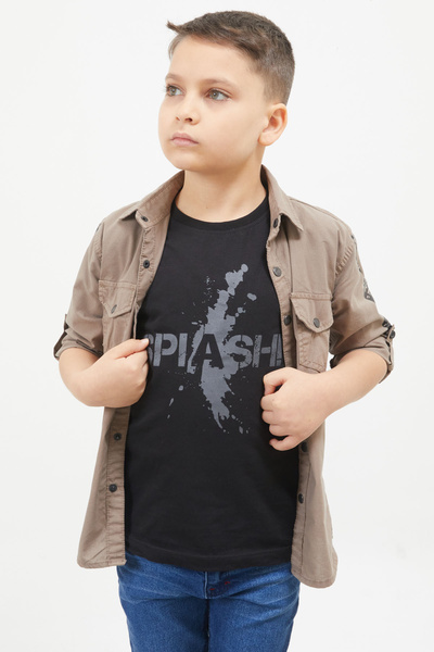 Cansın Mini Cămașă de bluză cu mâneci maro cu dungi Tricou Set 2 piese pentru băiat 17649