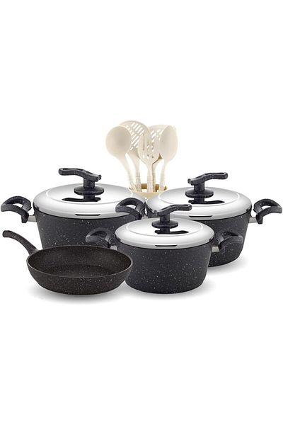 MISTERCOOK Mister Cook 7-piece Gray Granite Cookware Set With Steel Lids
