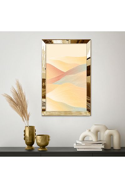 Zevahir Mobilya Dekorasyon Masa din MDF cu un singur val abstract colorat cu cadru din plexiglas oglindă aurie