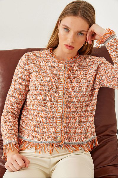 Bianco Lucci Women's Fringed Knitwear Cardigan 20246205