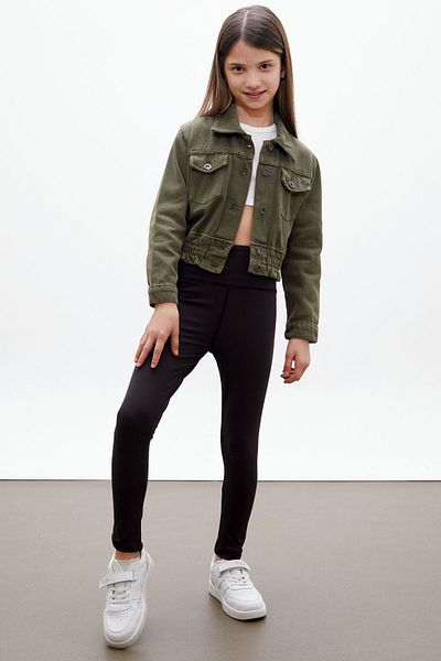 Cansın Mini Khaki Buttoned Girl's Jeans Jacket with Gathered Waist 18314