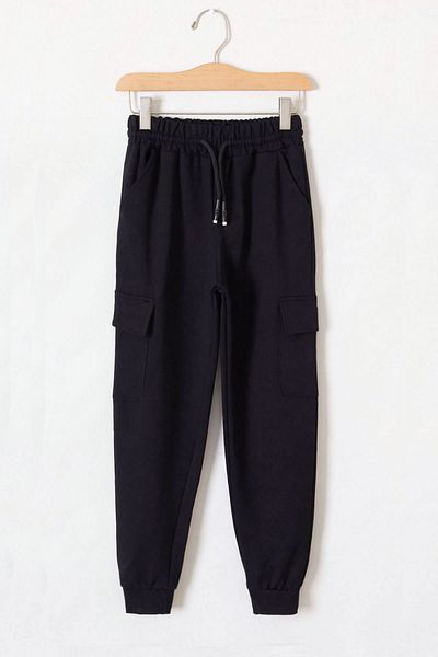 Cansın Mini Dark Navy Blue Elastic Waist Basic Cargo Pocket Boy's School Sweatpants 19128