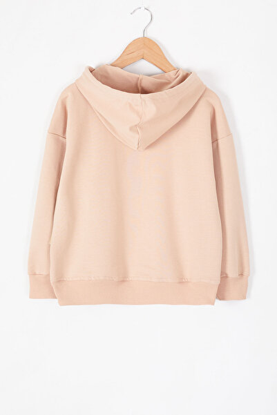 Cansın Mini Boy's Sweatshirt - Cream, Written Kangaroo, Pocket Hoodie, 19340