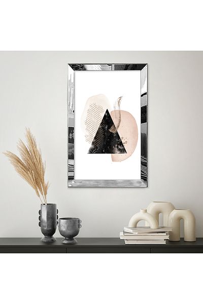 Zevahir Mobilya Dekorasyon Επιτραπέζιο MDF Minimal Art Single με ασημί καθρέφτη με πλαίσιο από πλεξιγκλάς και λευκό φόντο