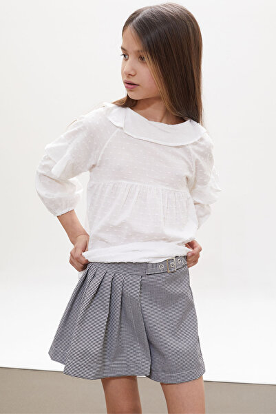 Cansın Mini Siyah Kazayağı Desenli Şort Etekli Gömlekli Kız Takım 18262