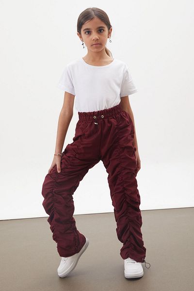 Cansın Mini Burgundy Stripe Stitched Girl's Parachute Trousers 18200