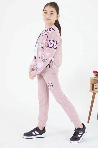Cansın Mini طقم كارديجان بناتي مطبوع عليه Dried Rose Love مكون من 3 قطع 17415