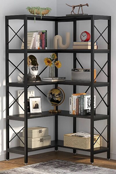 TOLIAHOME 5 Katlı Metal İskeletli Köşe Kitaplık Raf Çok Amaçlı Aksesuar Rafı ...