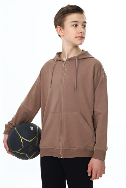 Cansın Mini Boy's Brown Hooded School Cardigan - 19207