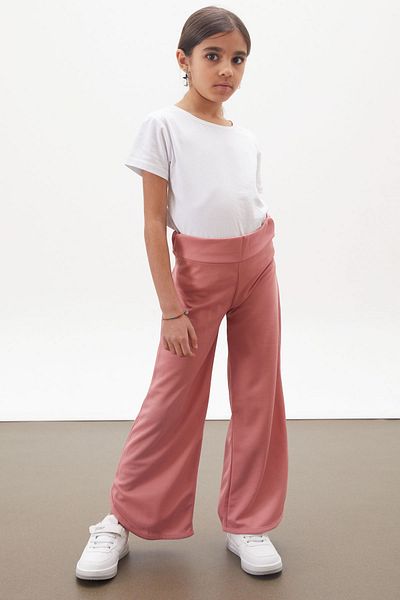 Cansın Mini Pink Slit Leg Belted Viscose Fabric Girl's Trousers 18102
