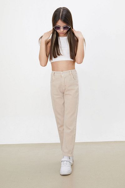 Cansın Mini Pantaloni pentru fetiță Mom Jean cu talie elastică crem 18485