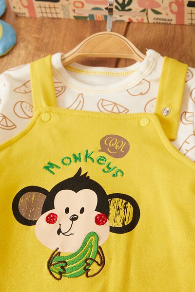 Cansın Mini Yellow Monkey Printed Baby Boy Jumpsuit Set with Badili 17497