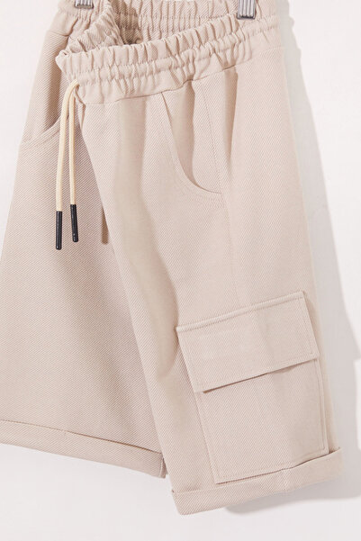 Cansın Mini Krem Tek Kargo Cepli Erkek Çocuk Düz Şort 18807