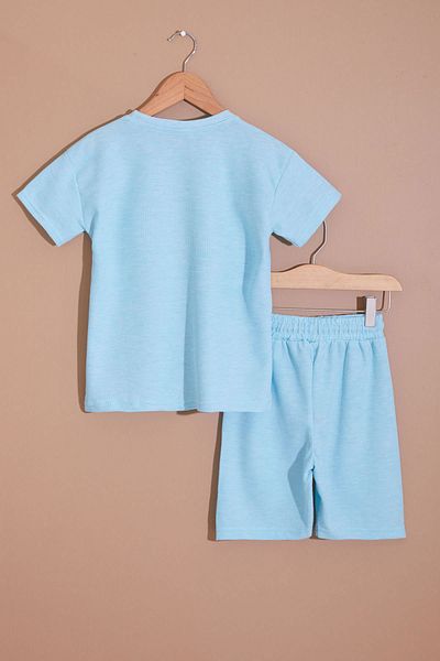 Cansın Mini Boy's Turquoise Waffle Shorts Set - 19096