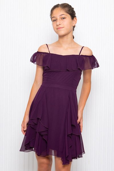 SUBU TASARIM Purple Chiffon Strap Children's Evening Dress - Tbs356