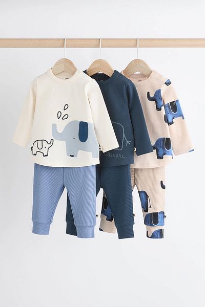 Next Baby 100% Cotton Blue Elephant Patterned 6 Piece Top and Bottom Set Alyn35961
