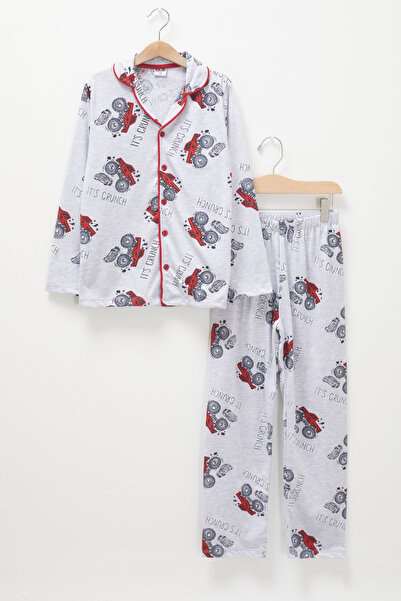 Cansın Mini Red Monster Truck Printed Boys' Pajama Set 17665