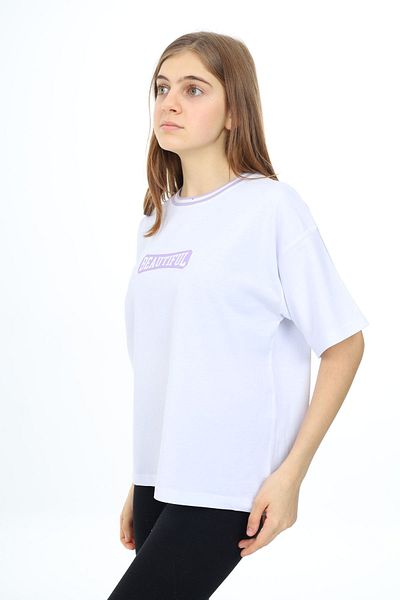 Cansın Mini Бяла тениска с надпис "Beautiful Written Oversize" за момичета 17813