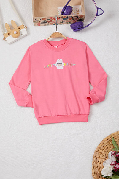 Cansın Mini Pembe Tavşan Nakışlı Yazılı Kız Çocuk Sweatshirt 16943
