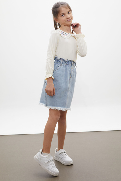 Cansın Mini Екрю квіткова вишивка блуза з джинсовою спідницею для дівчинки 18166