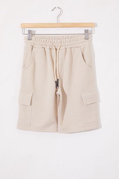 Cansın Mini Pantaloni scurți crem pentru băiat cu buzunar cargo cu talie elastică 18799