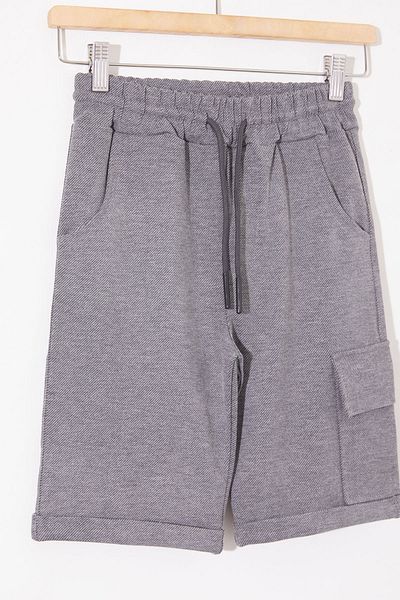 Cansın Mini Pantaloni scurți drepti pentru băiat, afumati, cu un singur buzunar cargo 18809