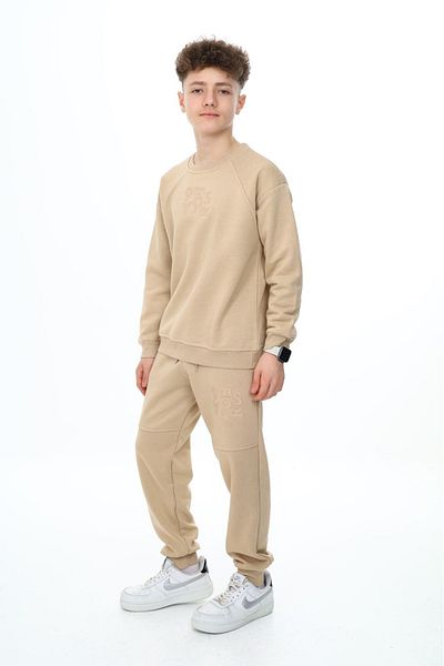 Cansın Mini Σετ αθλητικής φόρμας μπεζ για αγόρι - Crew Neck, Text Printed 19347
