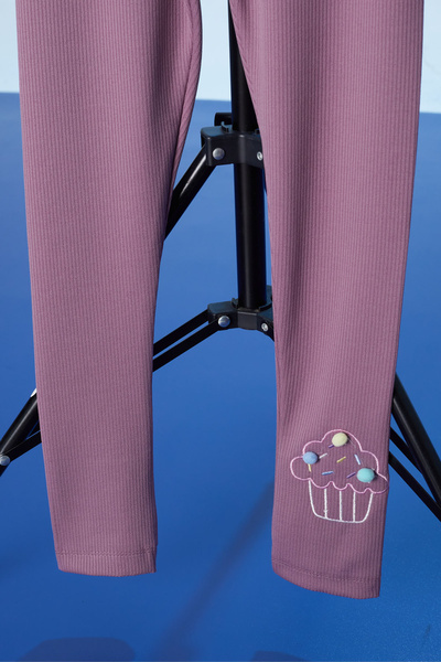 Cansın Mini Gül Kurusu Cupcake Nakışlı Fitilli Kız Çocuk Tayt 18277