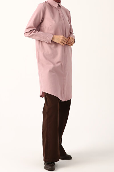 ALLDAY Açık Gül01 Gizli Patlı Pamuklu Gömlek Tunik